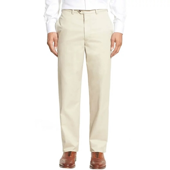 Nordstrom Other - Nordstrom Mens Smartcare Classic Supima Cotton Straight Leg Pants 33x 36 Beige